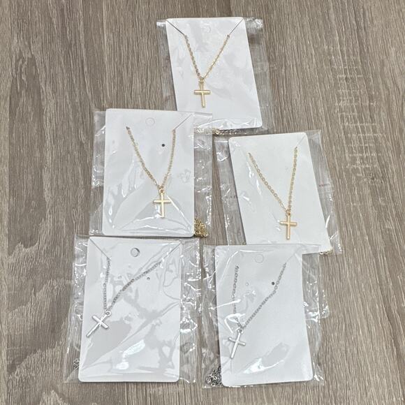 Jewelry - Christianity Cross Pendant Necklaces Lot on Chains, Gold Tone & Silver Tone Gift